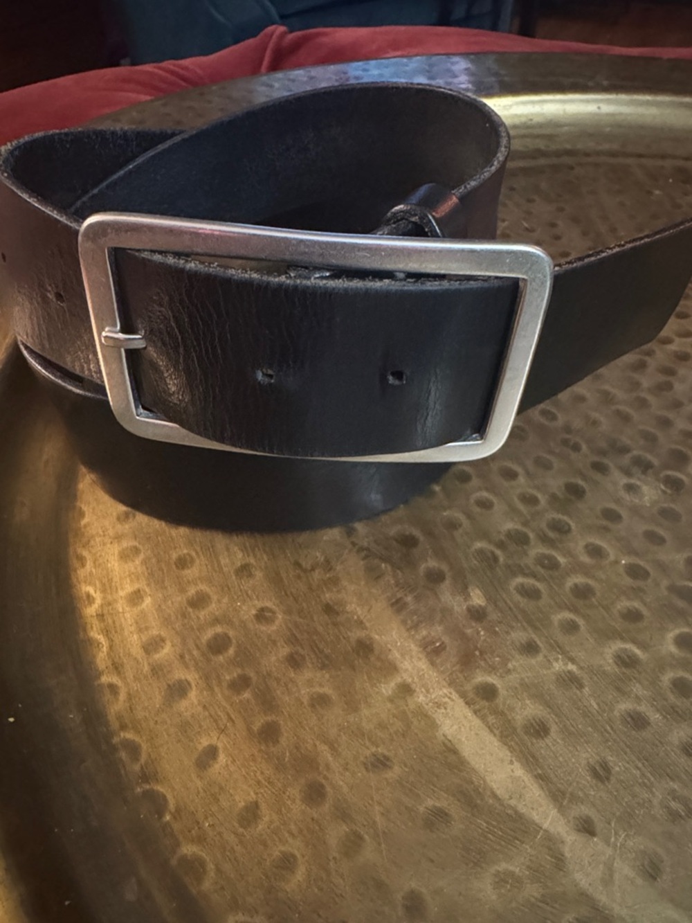 Banana Republic Black Leather Belt with Silver-Tone Rectangular Buckle